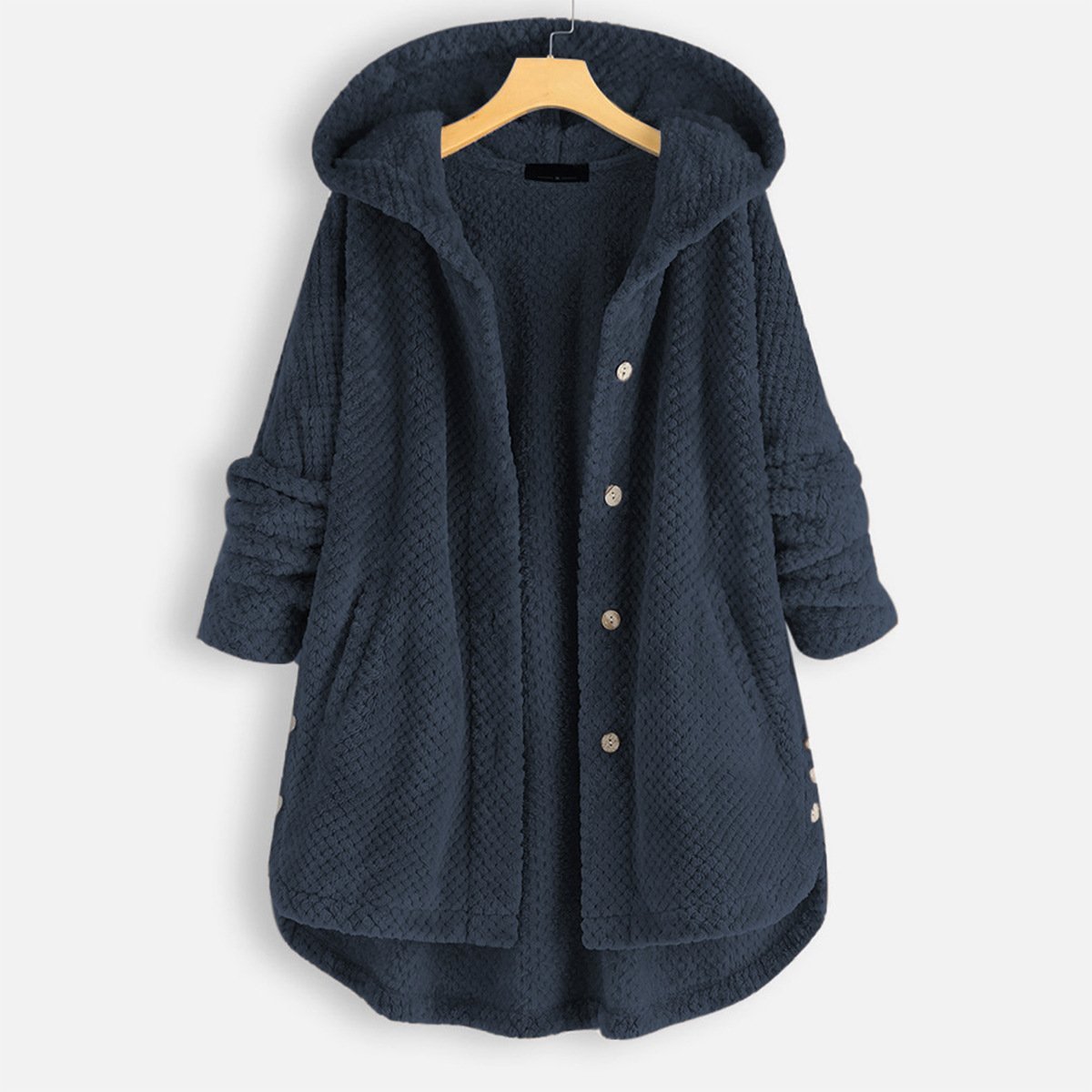 Women Vintage Solid Long Sleeve Hoodie Double Sided Fleece Coat