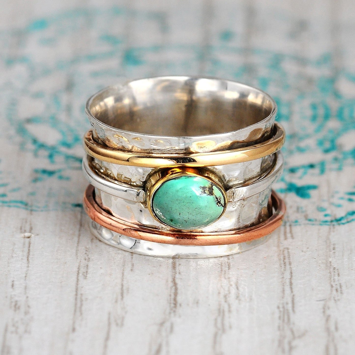 🔥 Promotion 49% OFF🎁Wide Band Two Tone Moonstone Spinner Ring