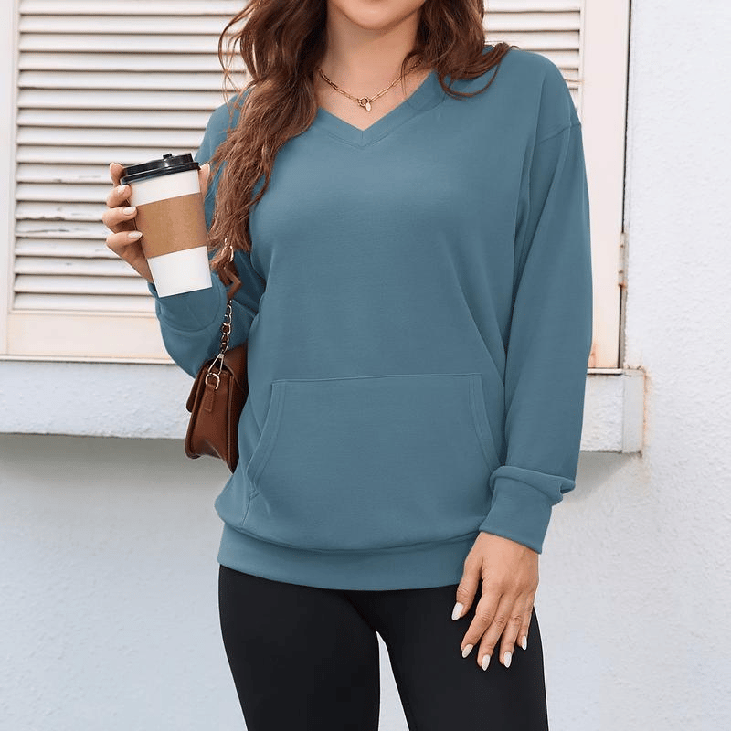 Women's Hatless V-Neck Hoodie with Pockets