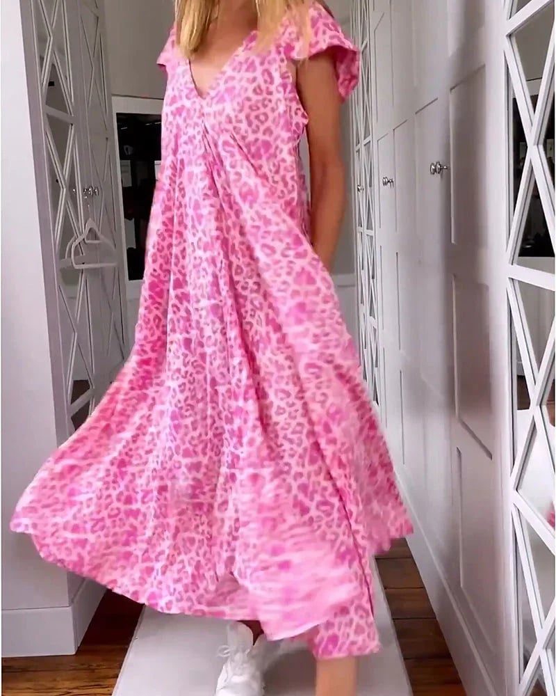🔥July Promotion 49% OFF🔥V-Neck Printed Short-Sleeved Long Dress
