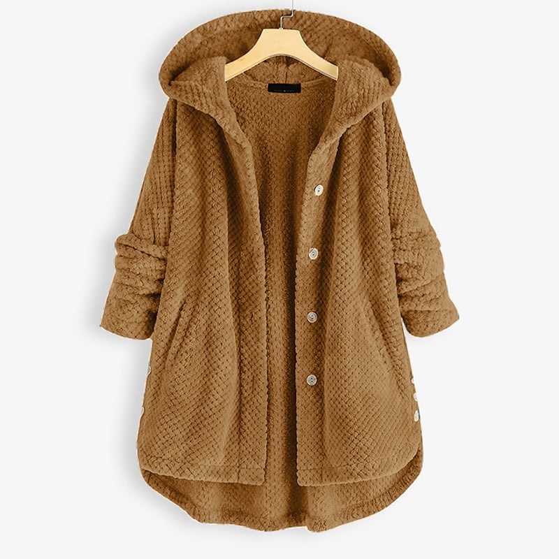 Women Vintage Solid Long Sleeve Hoodie Double Sided Fleece Coat