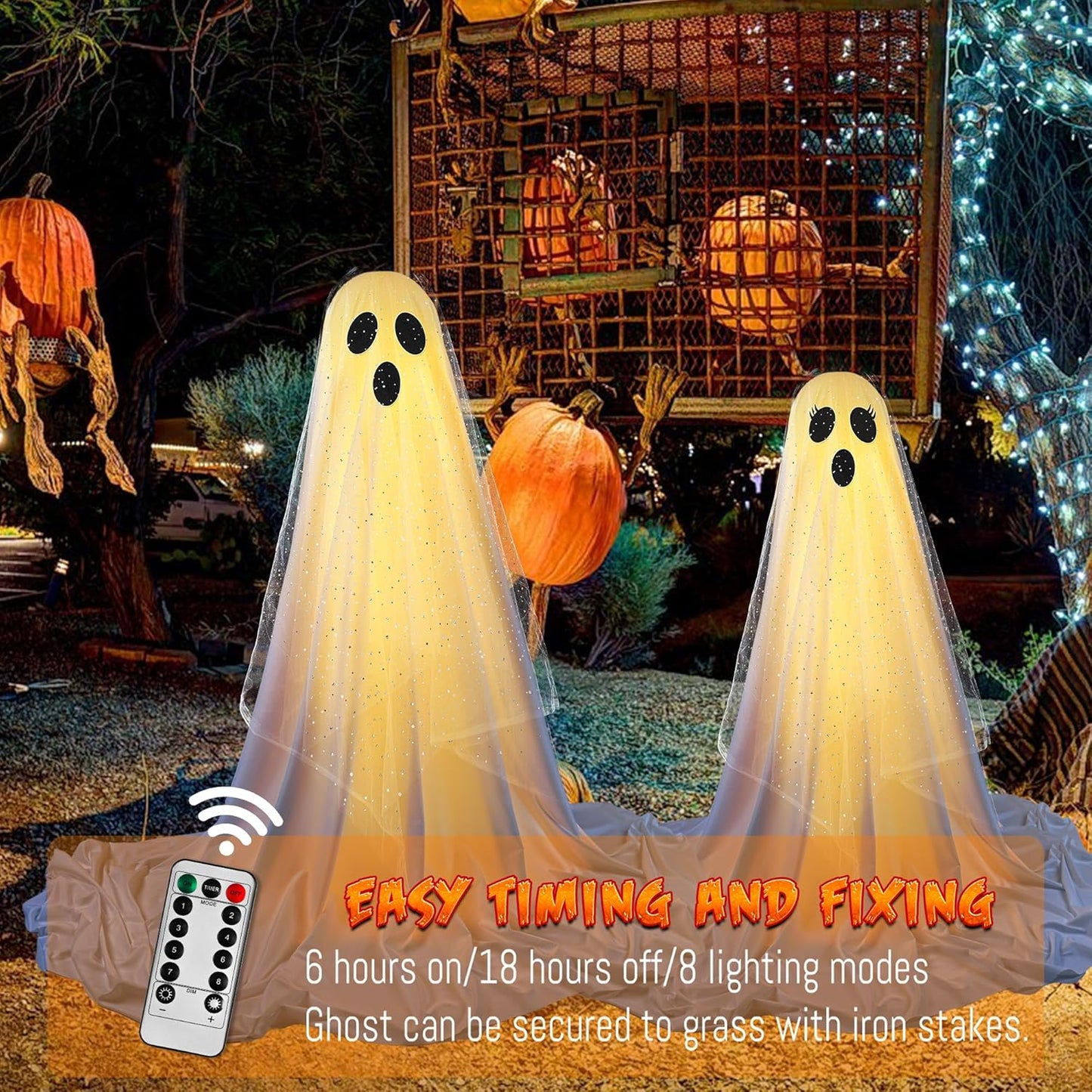 (2 Packs) Halloween Spooky Ghost with String Lights