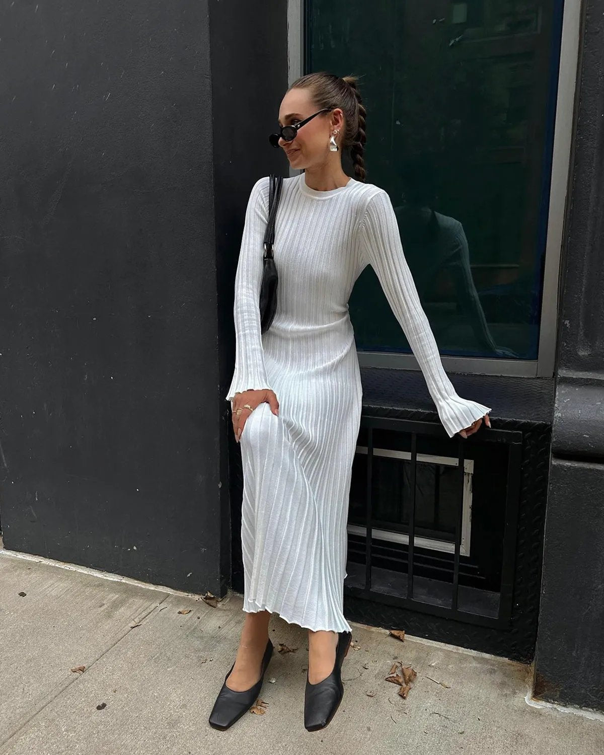 2025 Fall New Sleeved Knit Midi Dress(Buy 2 Free Shipping)