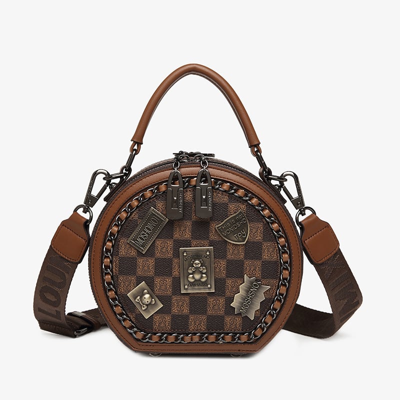 🔥 Promotion 70% OFF - Fashion Retro Bear Badge Print Leather Purse Handbags(Double Zipper)