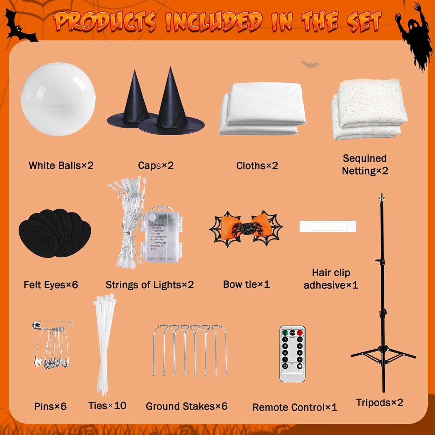 (2 Packs) Halloween Spooky Ghost with String Lights