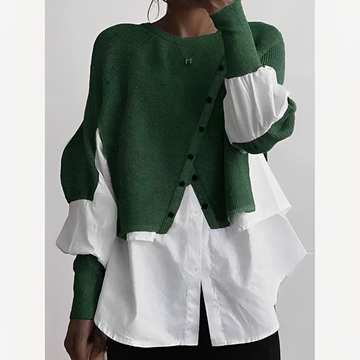 Knit White Blouse Twofer Sweater
