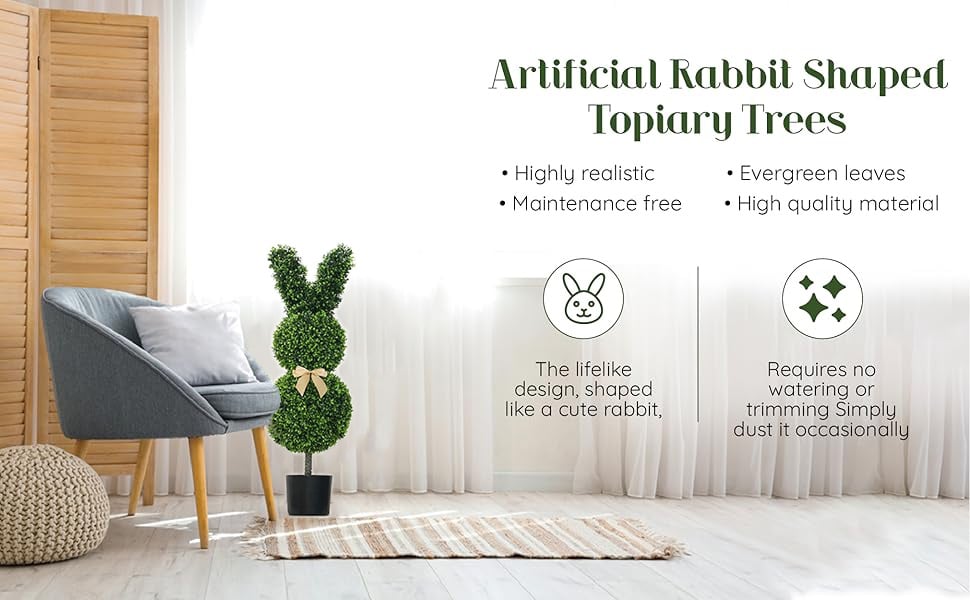 Outdoor Artificial Turf Bunny-Shaped Topiary Tree