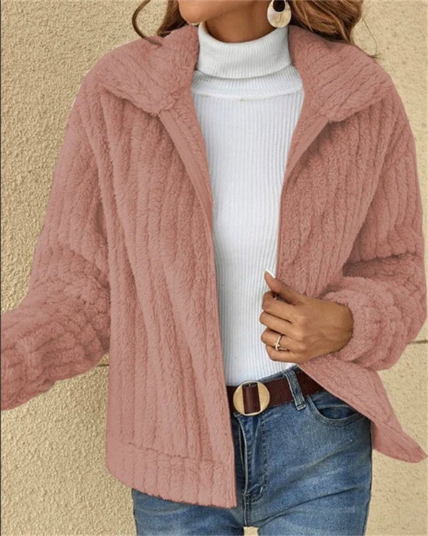 Clidress Lapel Full-Zip Polar Soft Fleece Coat Jacket