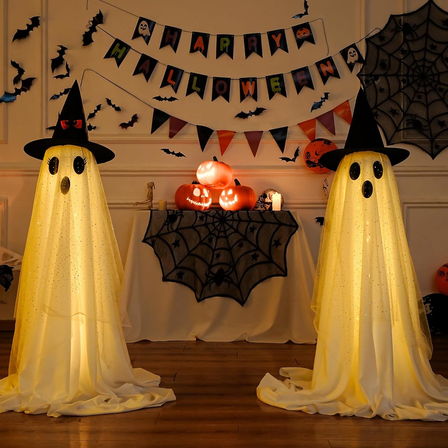 (2 Packs) Halloween Spooky Ghost with String Lights