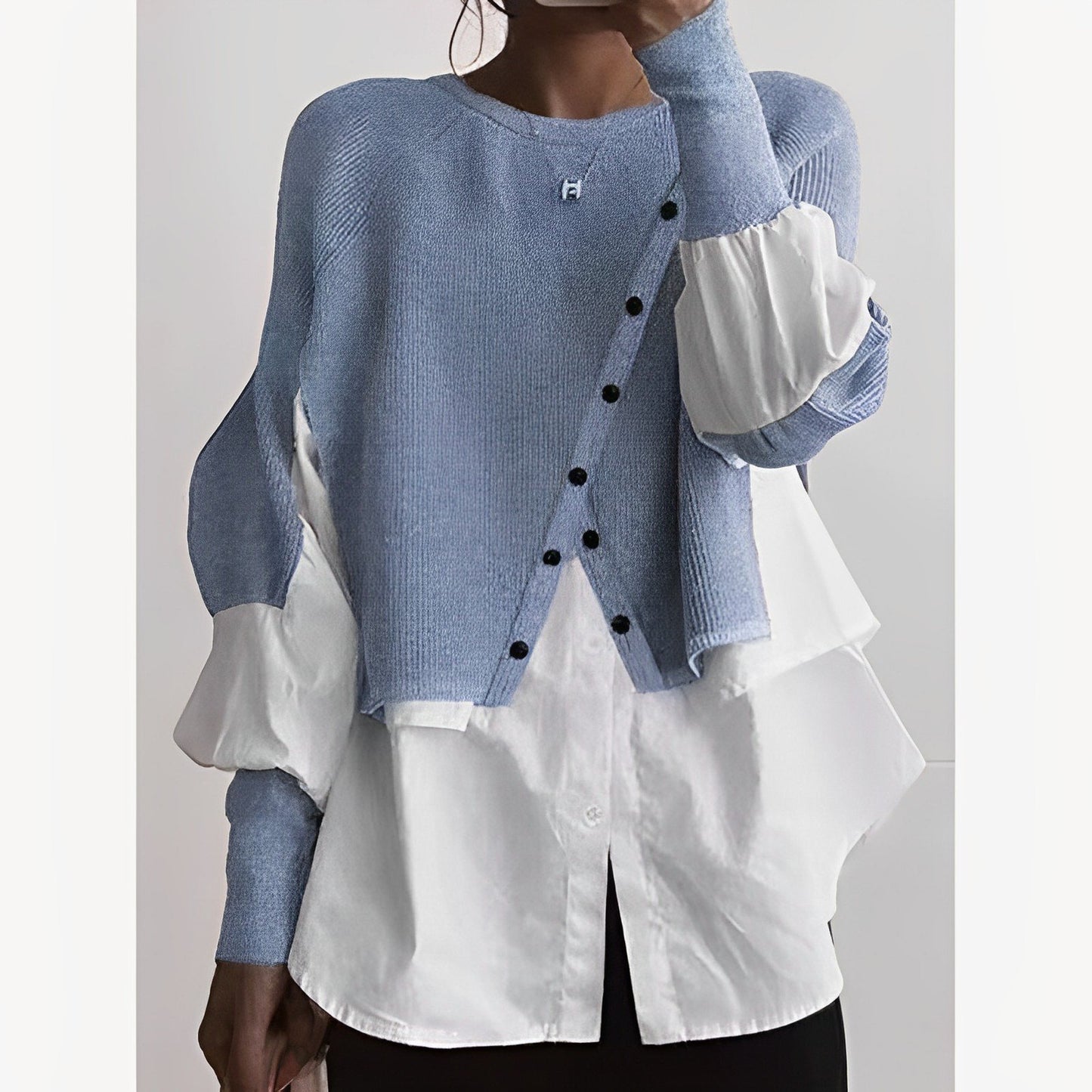 Knit White Blouse Twofer Sweater