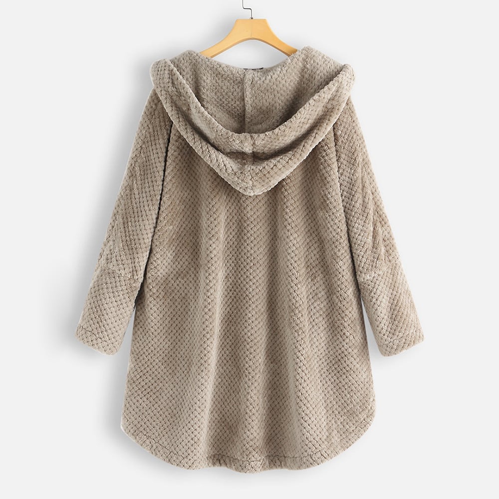 Women Vintage Solid Long Sleeve Hoodie Double Sided Fleece Coat