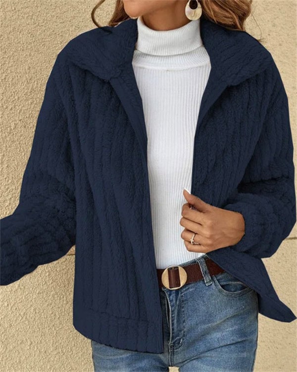 Clidress Lapel Full-Zip Polar Soft Fleece Coat Jacket
