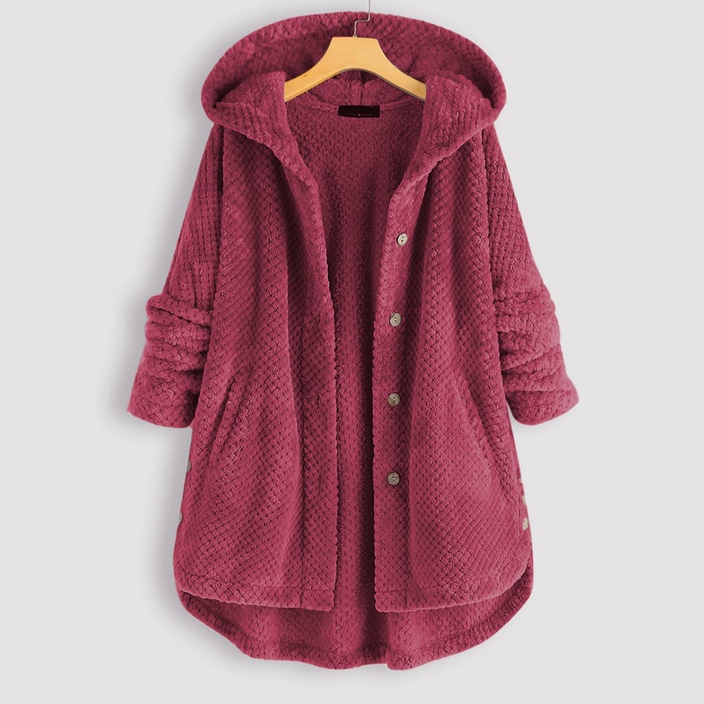 Women Vintage Solid Long Sleeve Hoodie Double Sided Fleece Coat
