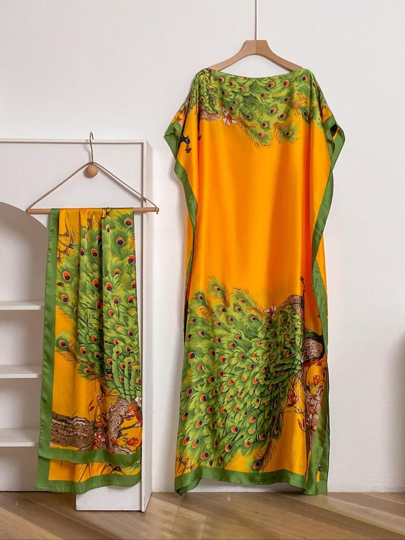 💥2025💥Women's Floral & Butterfly & Peacock Print Cape Shawl & Scarf Set