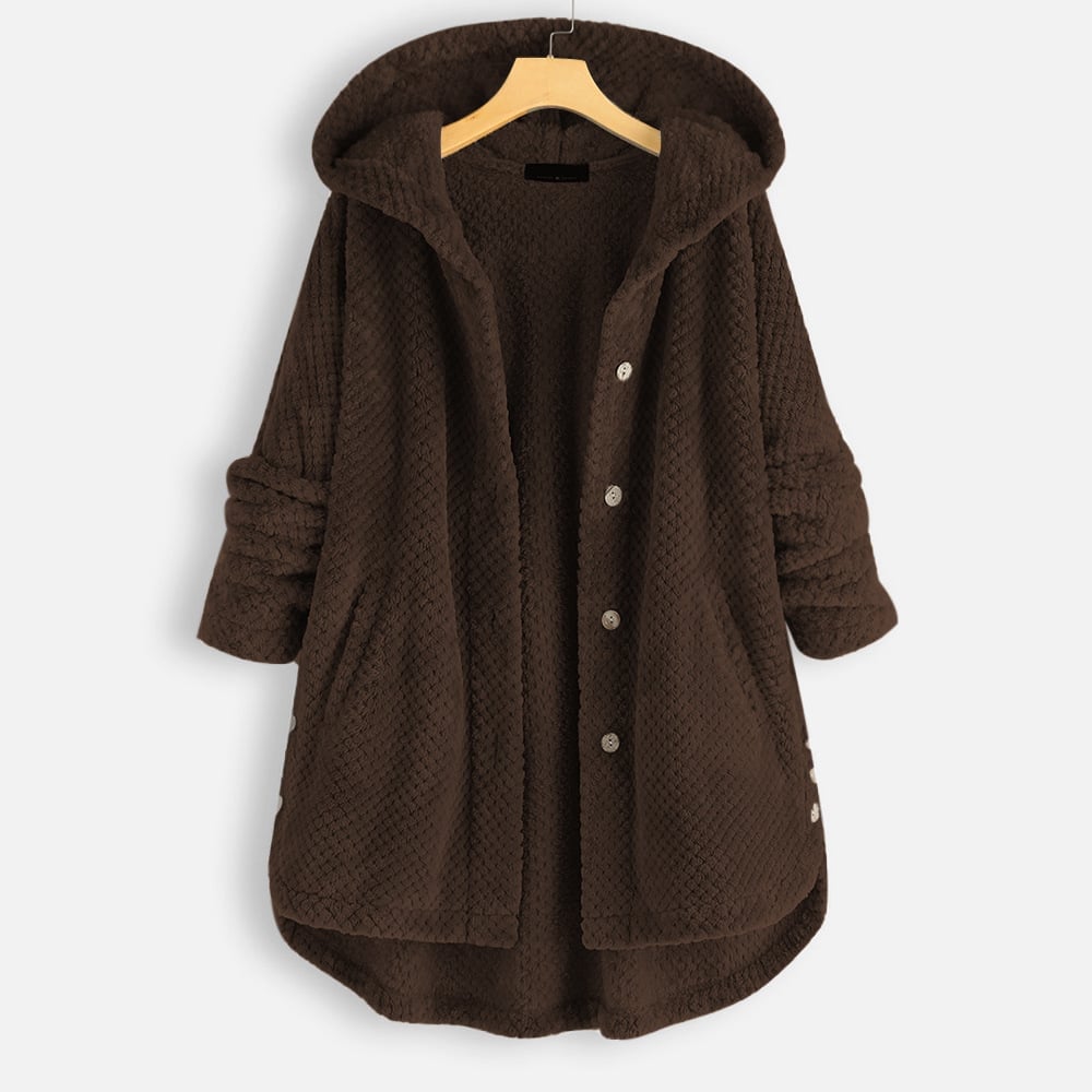 Women Vintage Solid Long Sleeve Hoodie Double Sided Fleece Coat