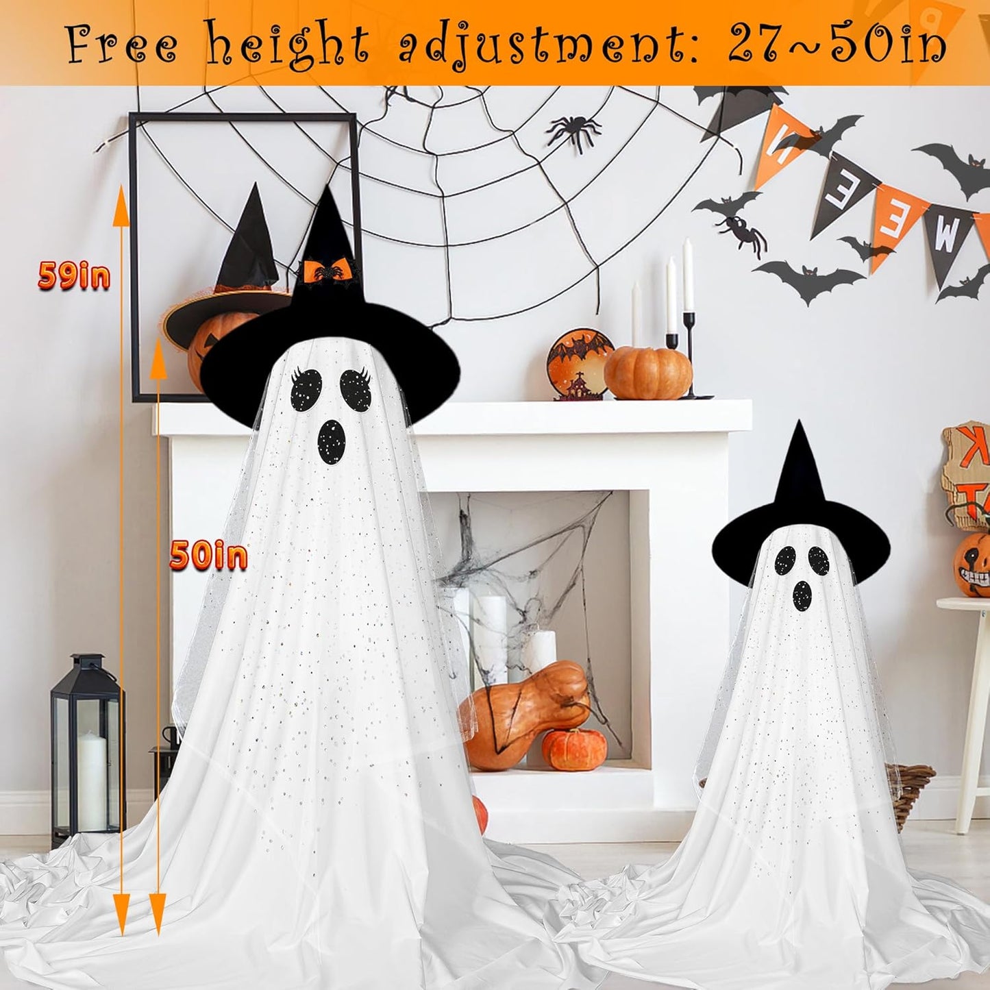 (2 Packs) Halloween Spooky Ghost with String Lights