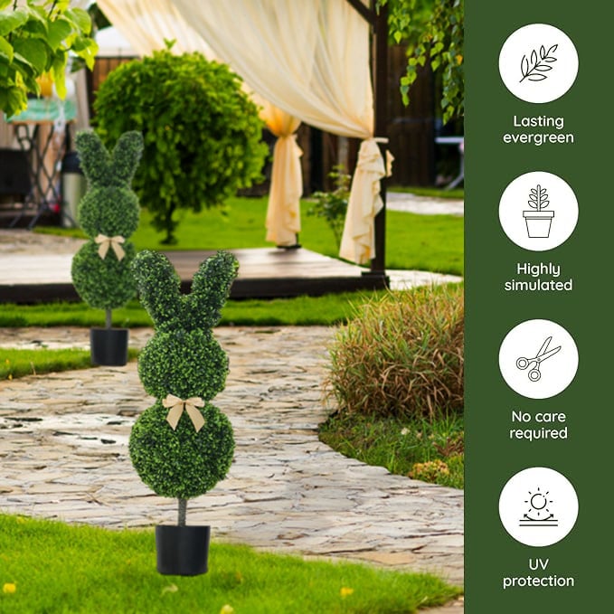 Outdoor Artificial Turf Bunny-Shaped Topiary Tree