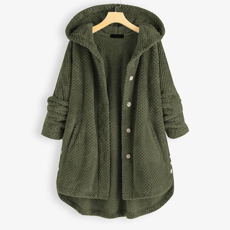 Women Vintage Solid Long Sleeve Hoodie Double Sided Fleece Coat