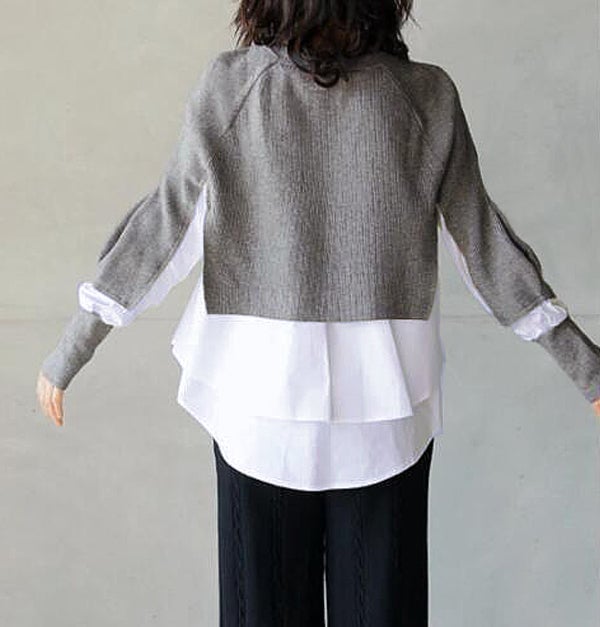 Knit White Blouse Twofer Sweater