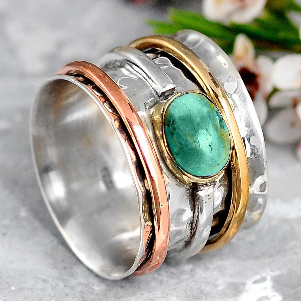 🔥 Promotion 49% OFF🎁Wide Band Two Tone Moonstone Spinner Ring