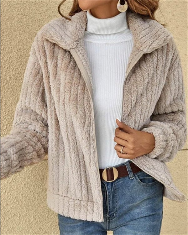 Clidress Lapel Full-Zip Polar Soft Fleece Coat Jacket