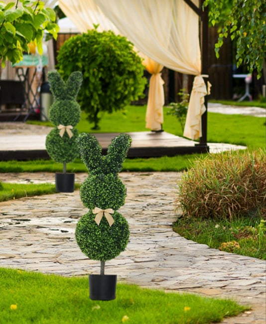 Outdoor Artificial Turf Bunny-Shaped Topiary Tree
