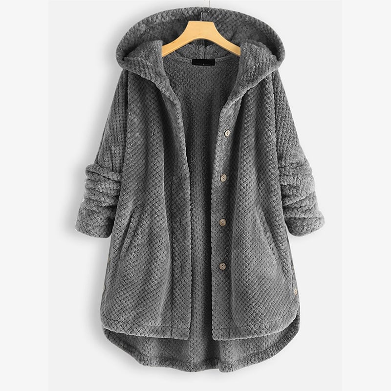 Women Vintage Solid Long Sleeve Hoodie Double Sided Fleece Coat