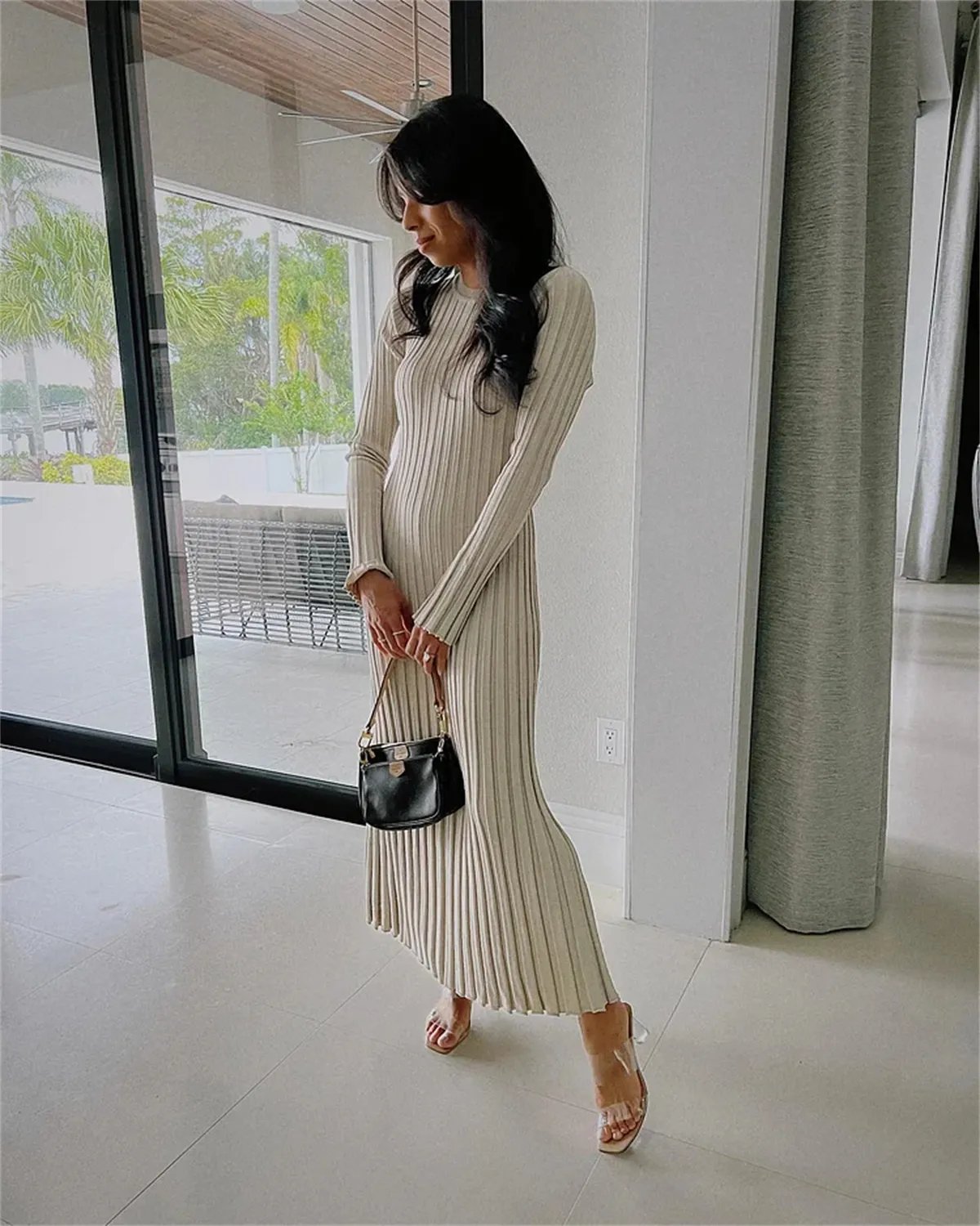 2025 Fall New Sleeved Knit Midi Dress(Buy 2 Free Shipping)