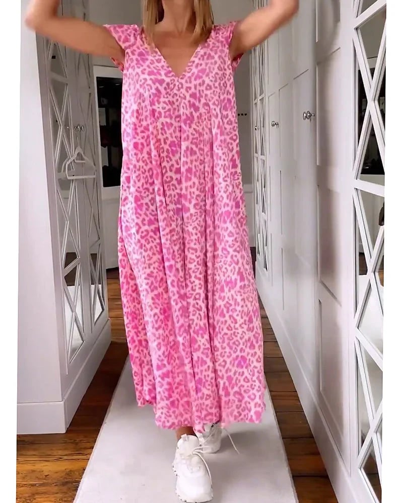 🔥July Promotion 49% OFF🔥V-Neck Printed Short-Sleeved Long Dress