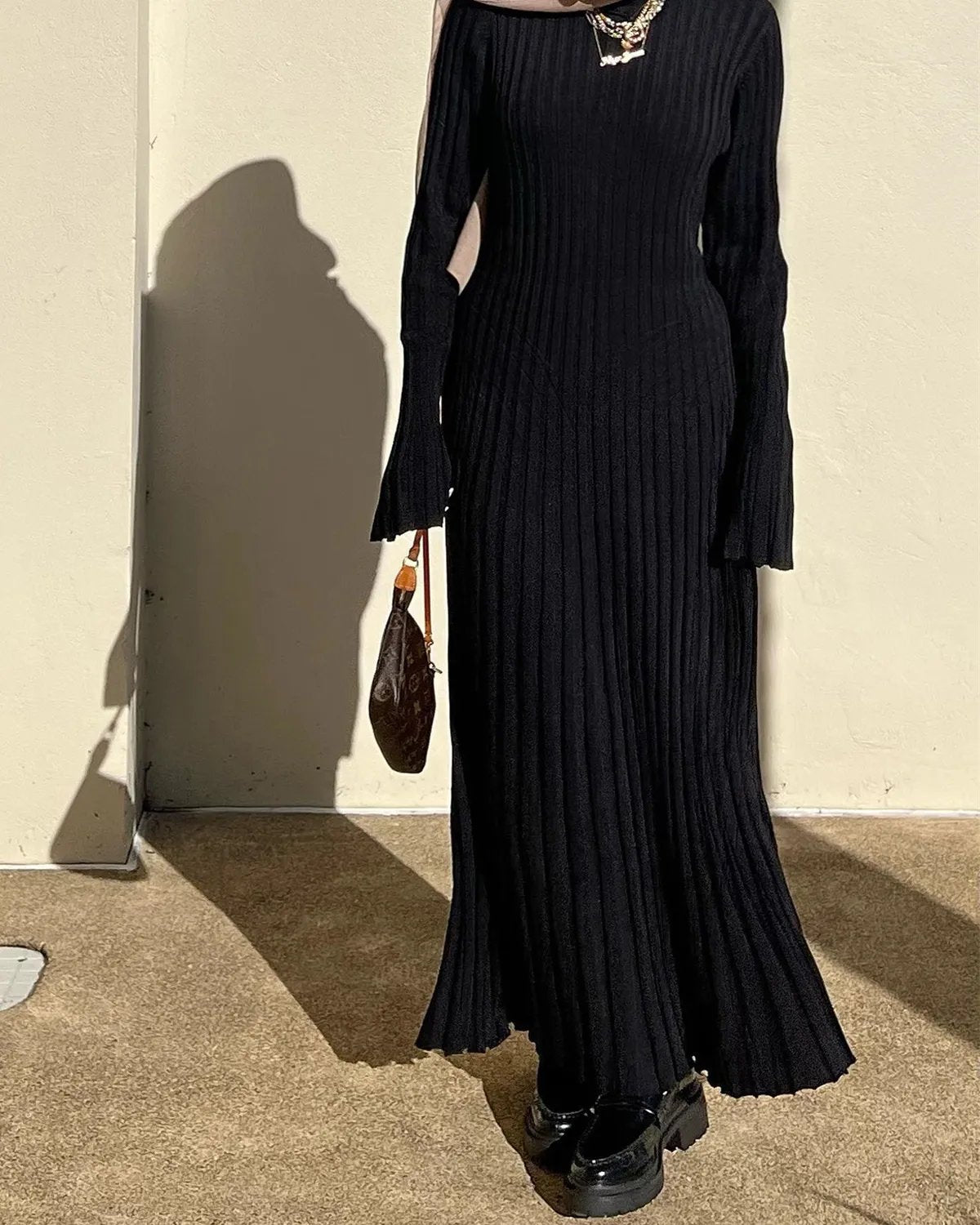 2025 Fall New Sleeved Knit Midi Dress(Buy 2 Free Shipping)
