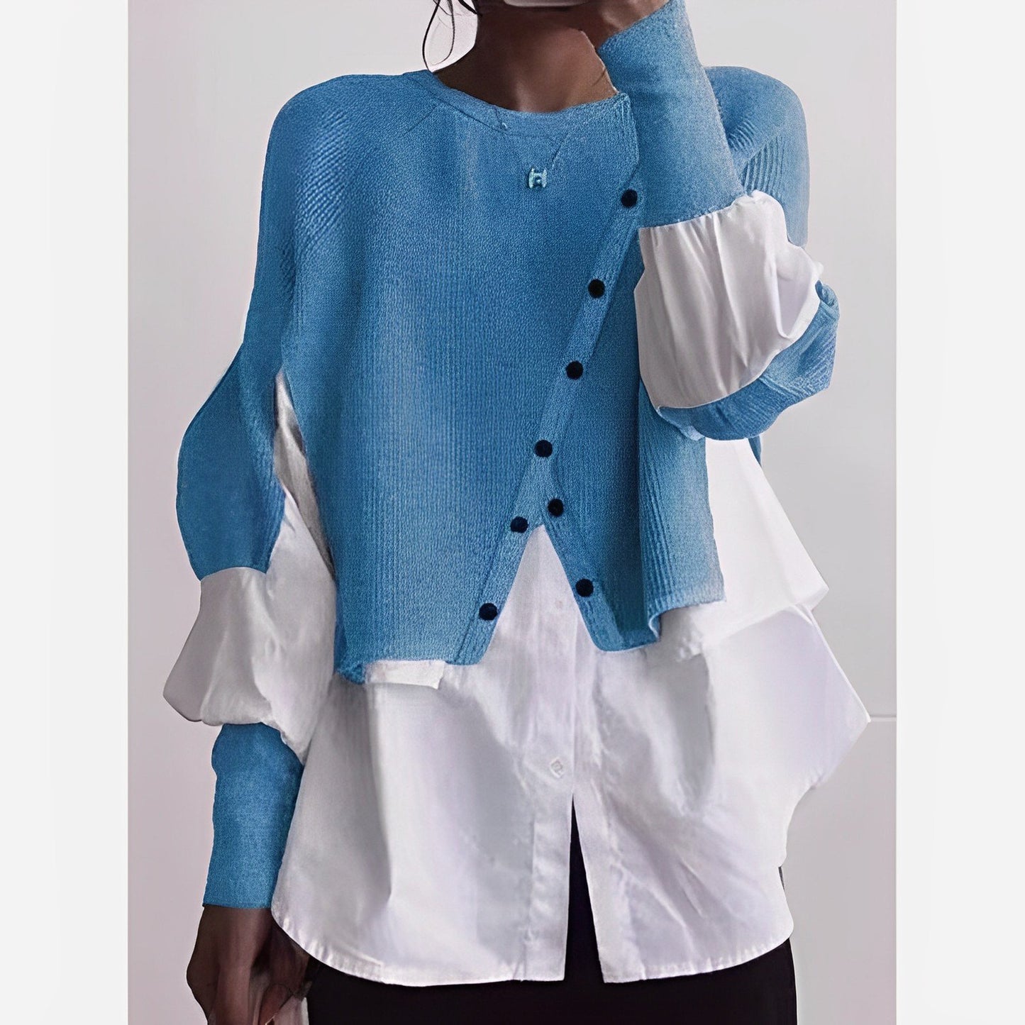 Knit White Blouse Twofer Sweater
