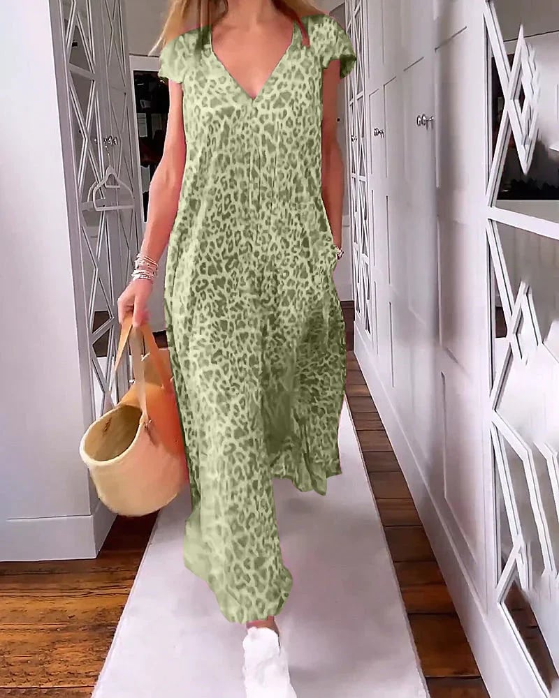 🔥July Promotion 49% OFF🔥V-Neck Printed Short-Sleeved Long Dress