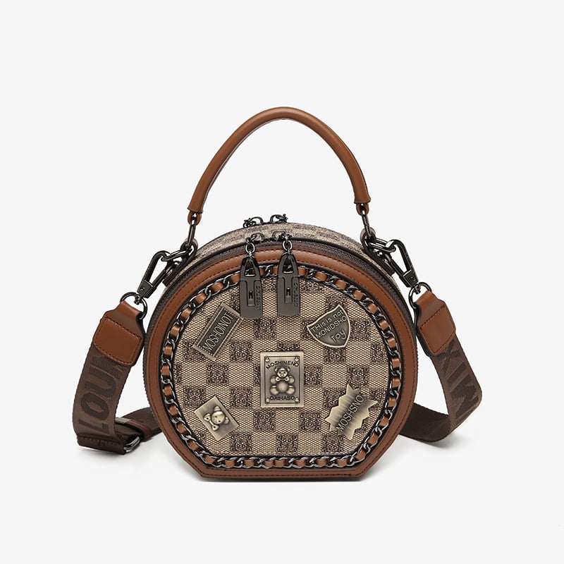 🔥 Promotion 70% OFF - Fashion Retro Bear Badge Print Leather Purse Handbags(Double Zipper)