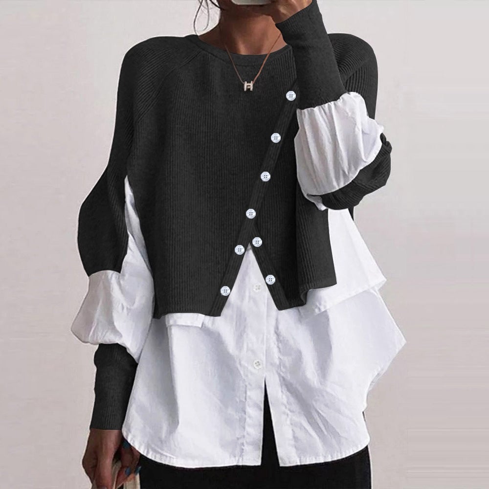 Knit White Blouse Twofer Sweater