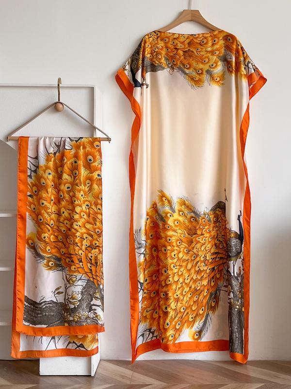 💥2025💥Women's Floral & Butterfly & Peacock Print Cape Shawl & Scarf Set