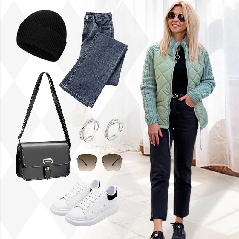 š„Womenās Knit Patchwork Puffy Jacketš§·