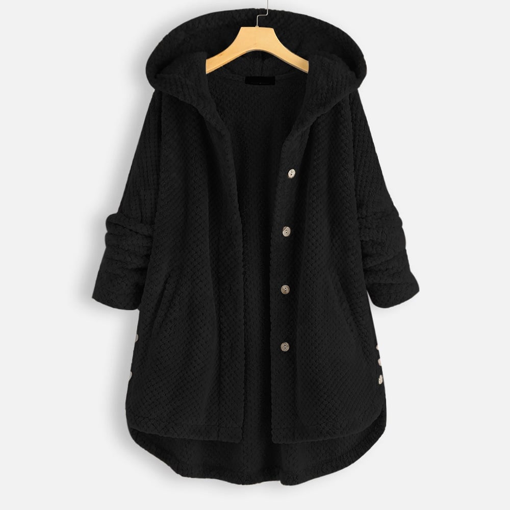 Women Vintage Solid Long Sleeve Hoodie Double Sided Fleece Coat