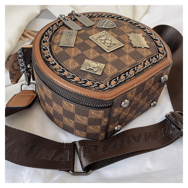 🔥 Promotion 70% OFF - Fashion Retro Bear Badge Print Leather Purse Handbags(Double Zipper)