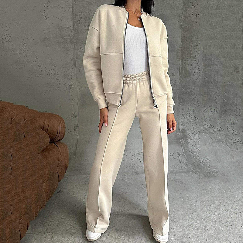 💕Hot Sale 50% OFF💖Women's Two-Piece Relaxed Fit Set - Zippered Jacket and Wide-Leg Pants