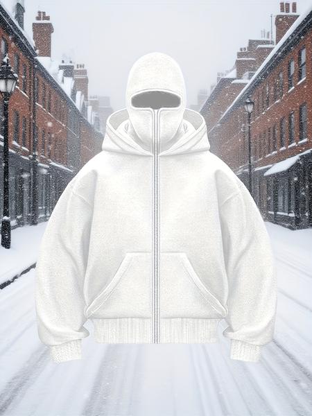 Men's Double Hooded Full Zip-Up Sweatshirt - Loose Drop Shoulder Warm Winter Hoodie Jacket for Gym & Outdoors