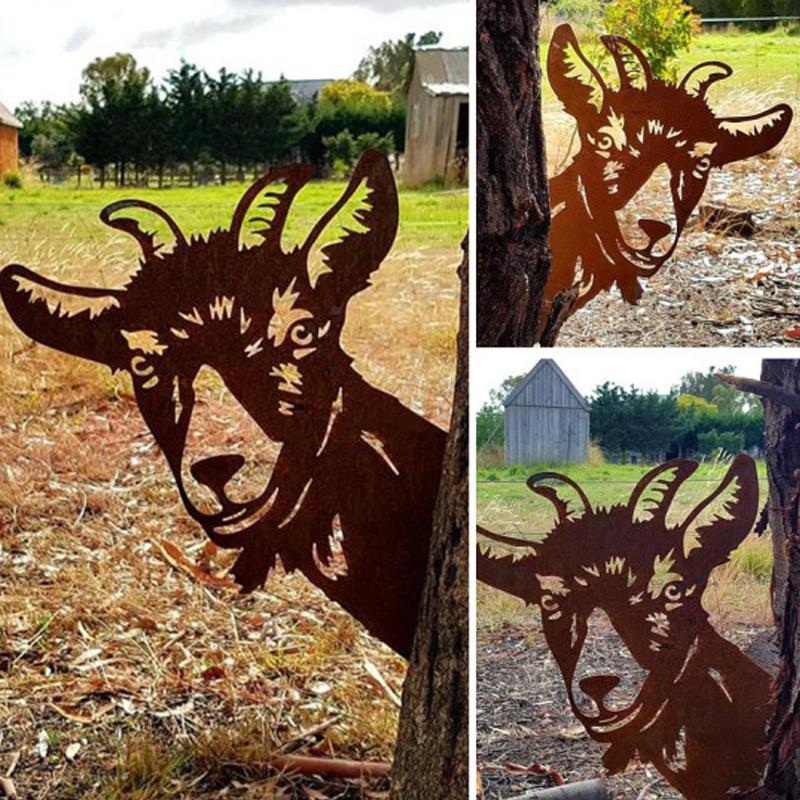 hambort™-Outdoor garden farm peeping goat metal artwork interior decoration (meaning pastoral, natural and friendly)