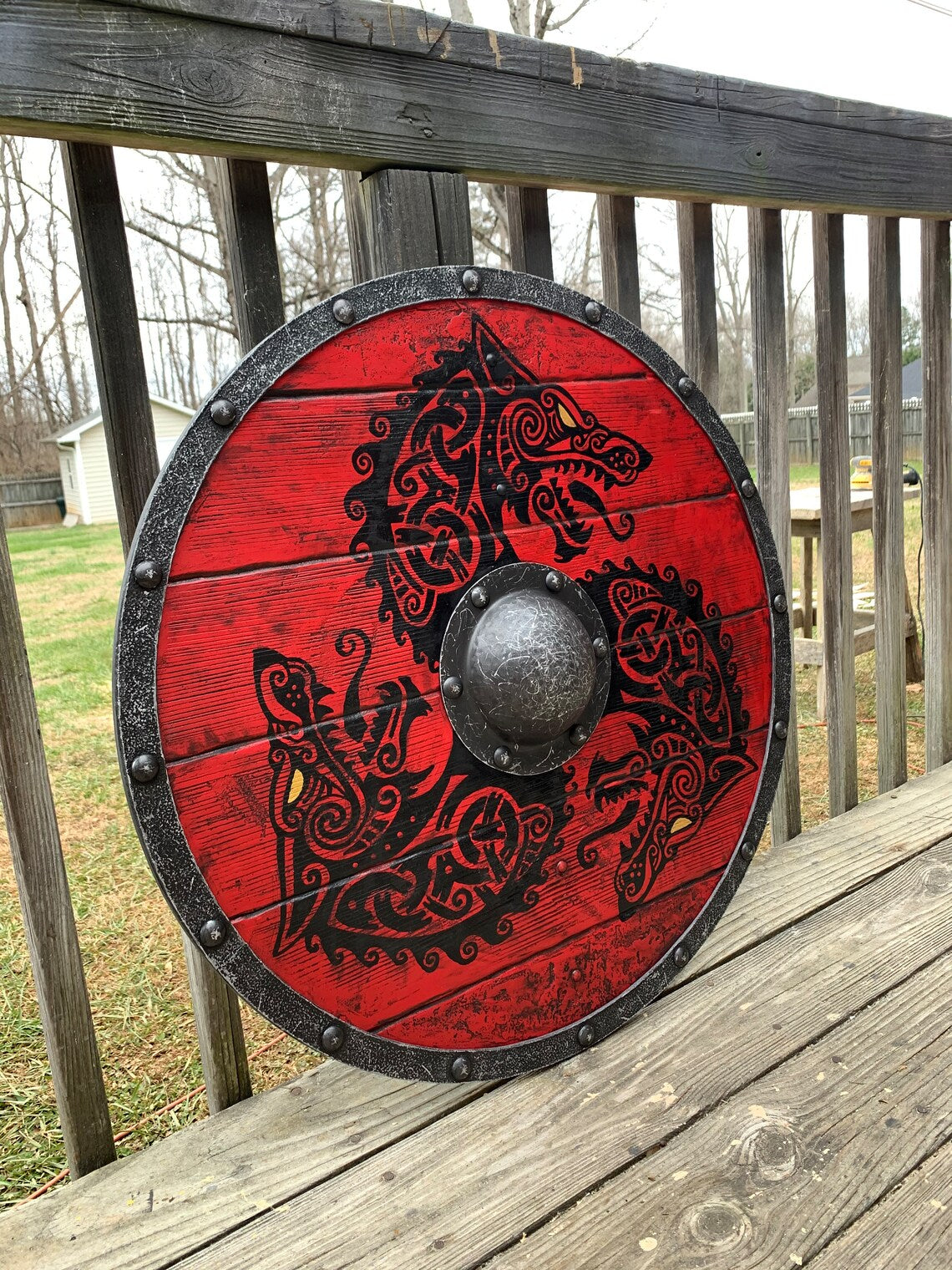 hambort™-Eivor Valhalla Raven Battle Damaged Viking Wooden Shield 30CM