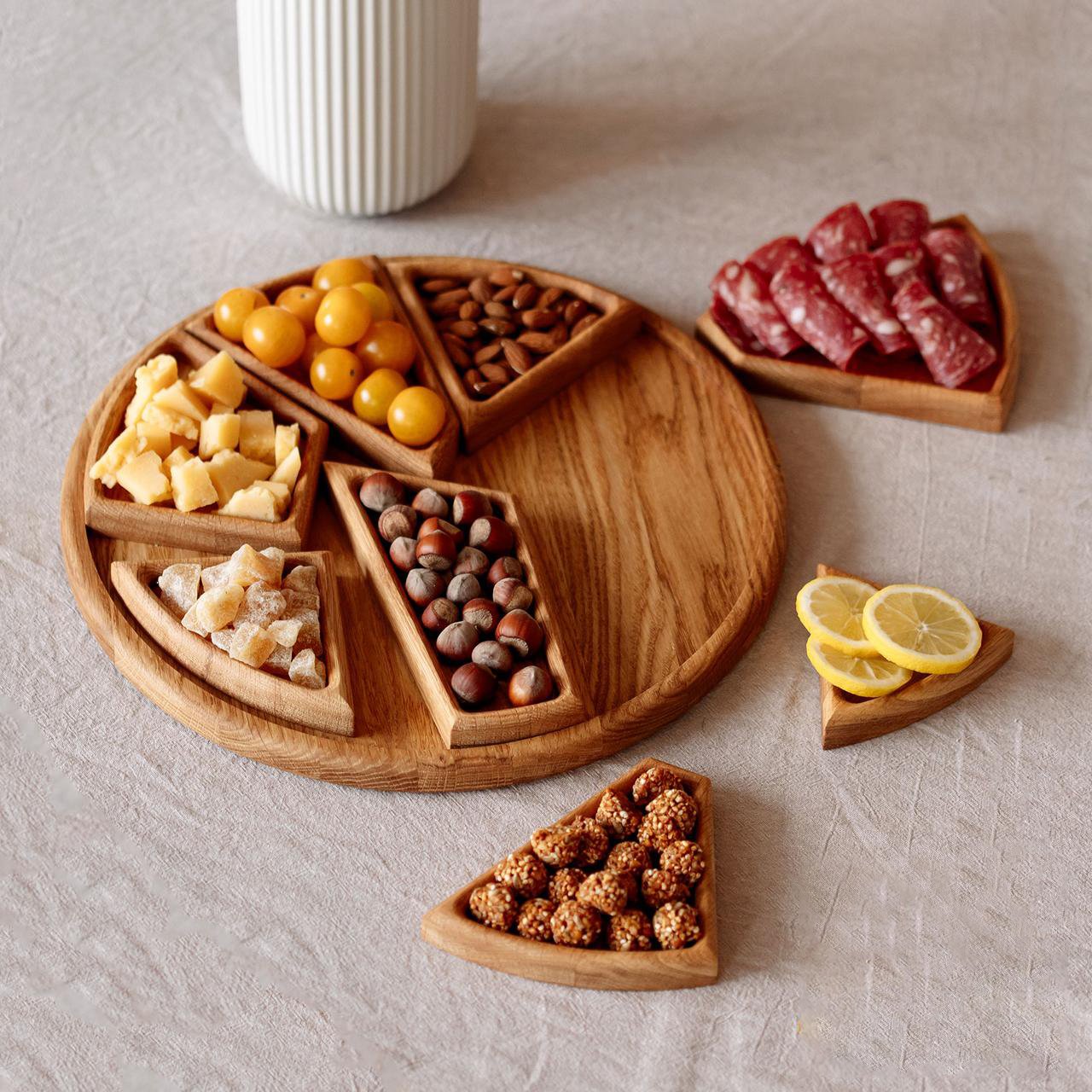Puzzle Serving Tray - Oak Wood with Removable Compartments