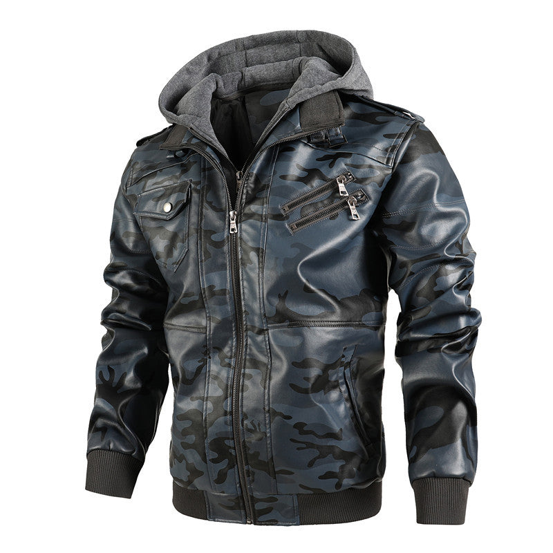 ❄️Men's Zipper PU Leather Hooded Jacket