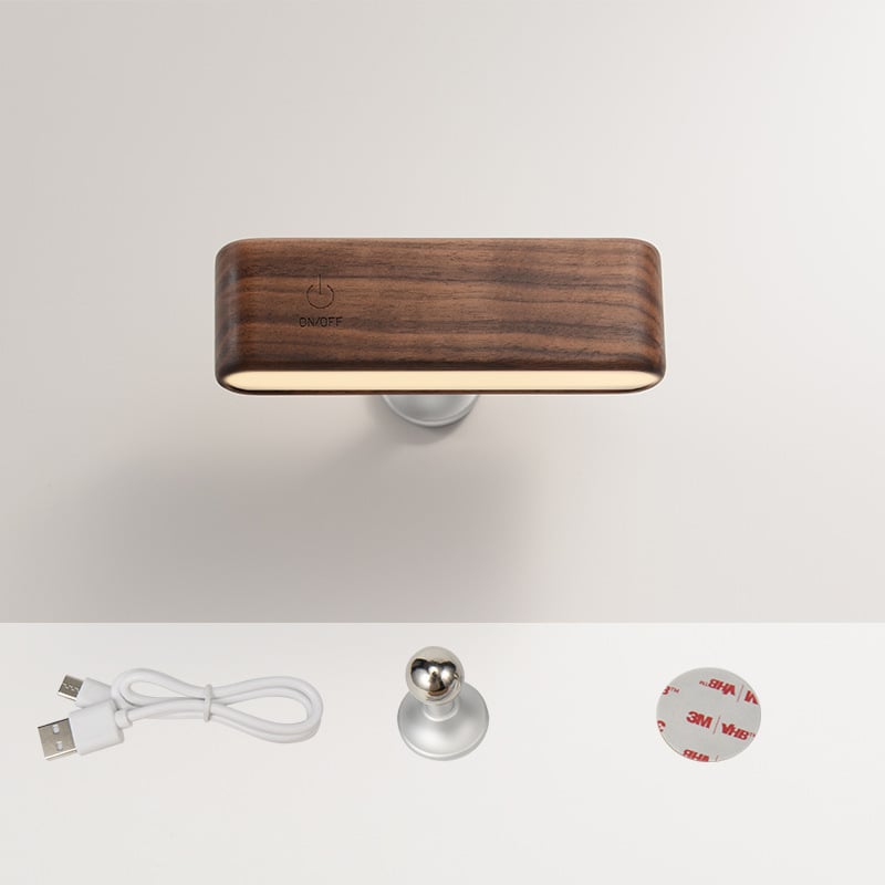 hambort™-360-Degree Rotating Solid Wood Magnetic Charging Desk Lamp, No Drilling Required, Detachable