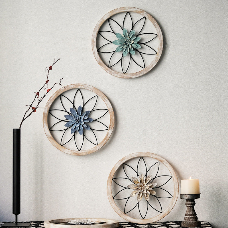 hambort™-3-Piece Round Farmhouse Wall Decor Set | Rustic Wood & Metal Art | Interchangeable Flowers | Living Room, Bedroom, Kitchen, Bathroom Décor