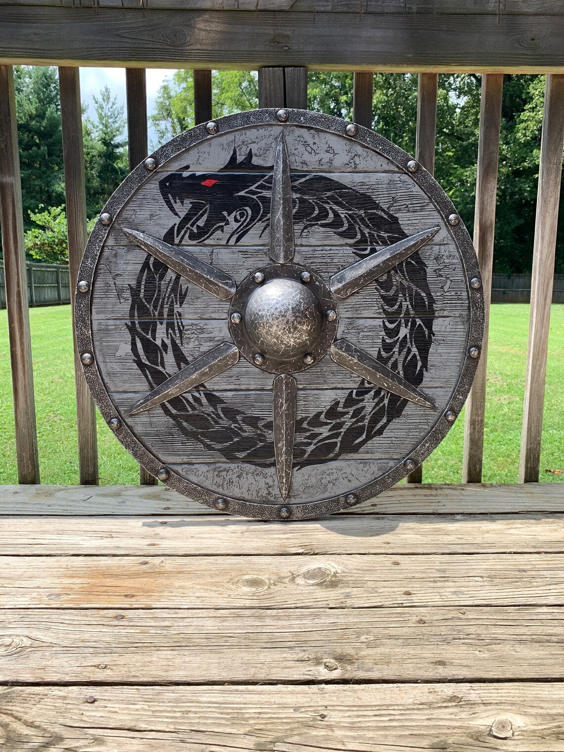 hambort™-Eivor Valhalla Raven Battle Damaged Viking Wooden Shield 30CM