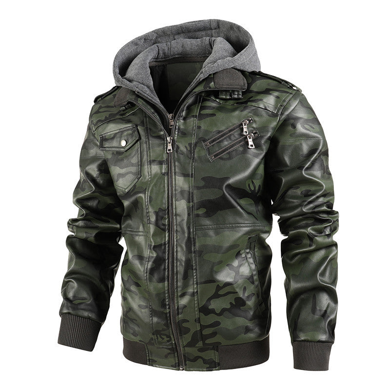 ❄️Men's Zipper PU Leather Hooded Jacket