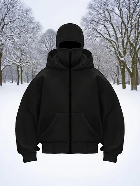 Men's Double Hooded Full Zip-Up Sweatshirt - Loose Drop Shoulder Warm Winter Hoodie Jacket for Gym & Outdoors