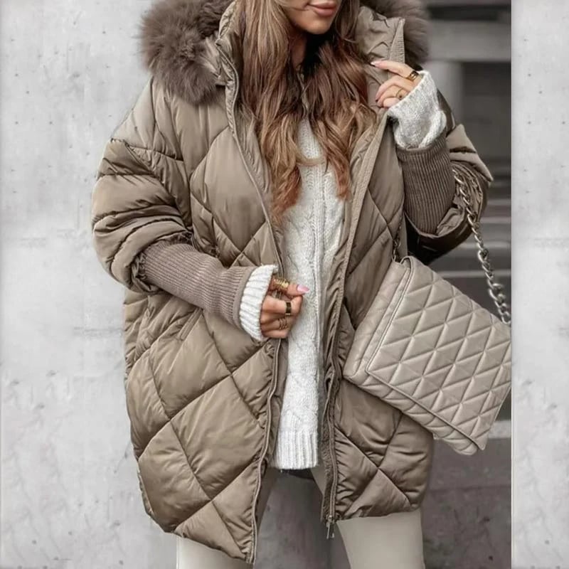 ✨Women’s Fashion Mid-length Parka 🧥 – Autumn And Winter Knit Sleeve Patchwork, Flattering Fit for Cold Days